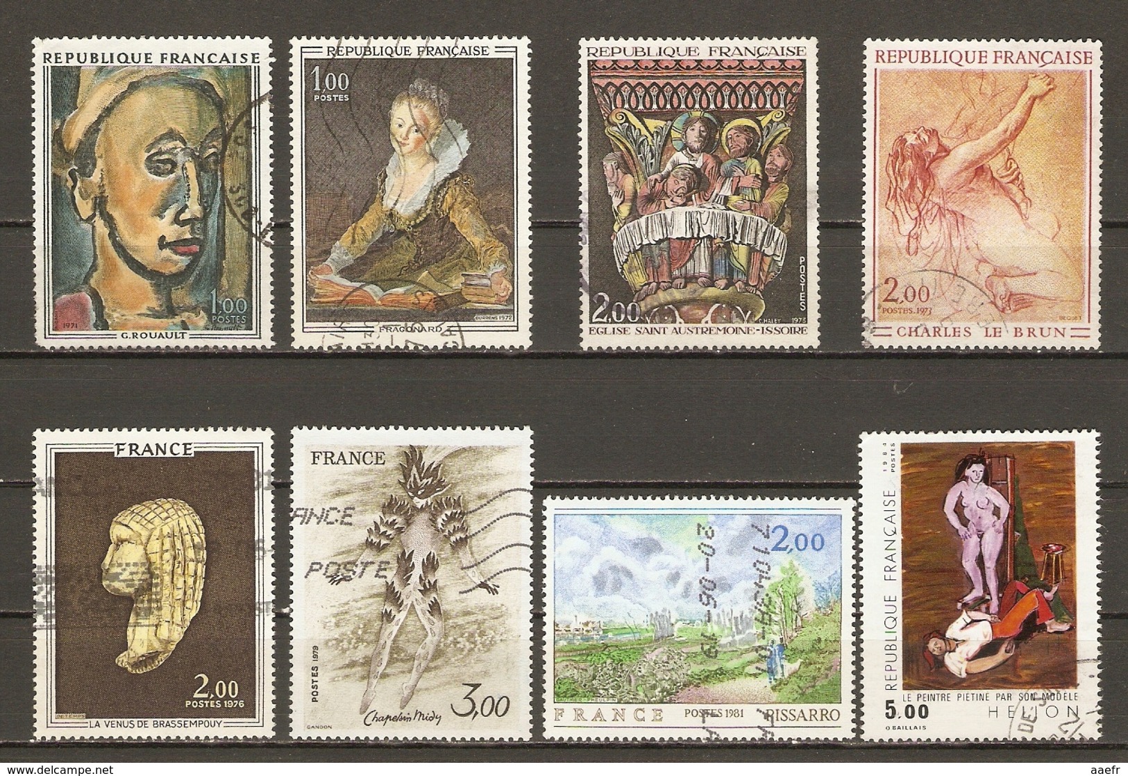 France 1971/84 - Tableaux - Petit Lot De 8° - Pissarro - Fragonard - Rouault - Helion - Charles Le Brun - Chapelain Midy - Vrac (max 999 Timbres)