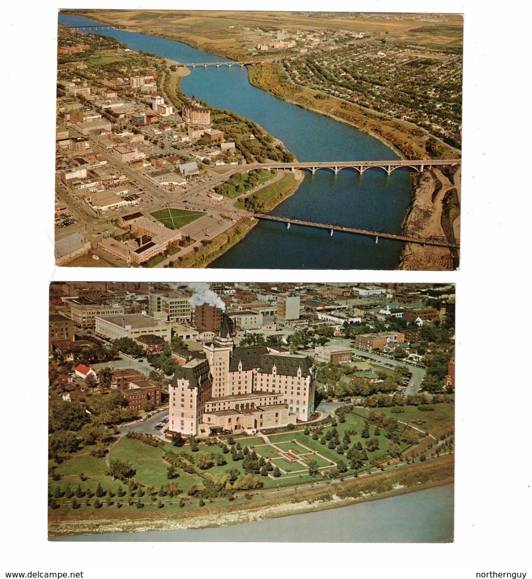 2 SASKATOON, Saskatchewan, Canada, Aeria View & Bessborough Hotel, 1967 & 1968 Chrome Postcards - Saskatoon