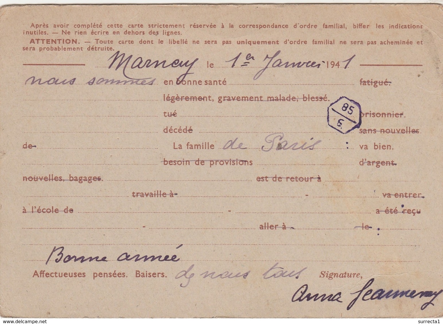 1941 / Entier Iris Interzone / Censure + Retour Envoyeur / De Marnay 70 Pour Isserpent 03 Allier - 1939-45