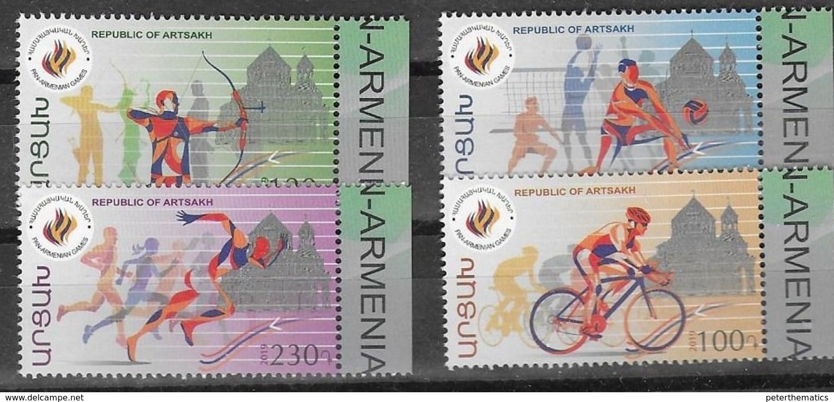 NAGORNO KARABAKH, ARTSAKH , 2019, MNH, PAN-ARMENIAN GAMES, TRACK EVENTS, CYCLING, VOLLEYBALL, ARCHERY,4v - Other & Unclassified