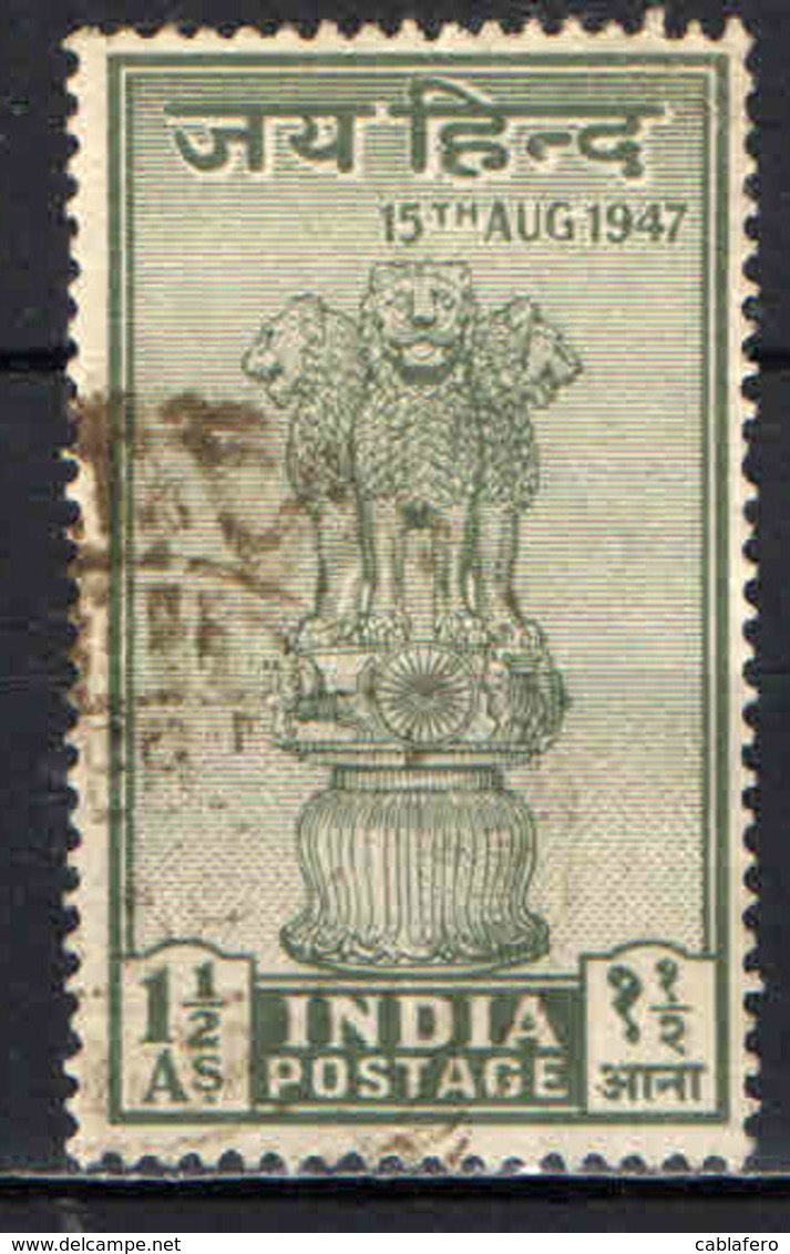 INDIA - 1947 - ASOKA PILLAR - DOMINION OF INDIA Aug. 15, 1947 - USATO - Usati