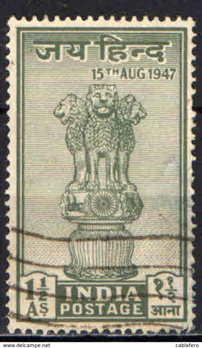 INDIA - 1947 - ASOKA PILLAR - DOMINION OF INDIA Aug. 15, 1947 - USATO - Usati