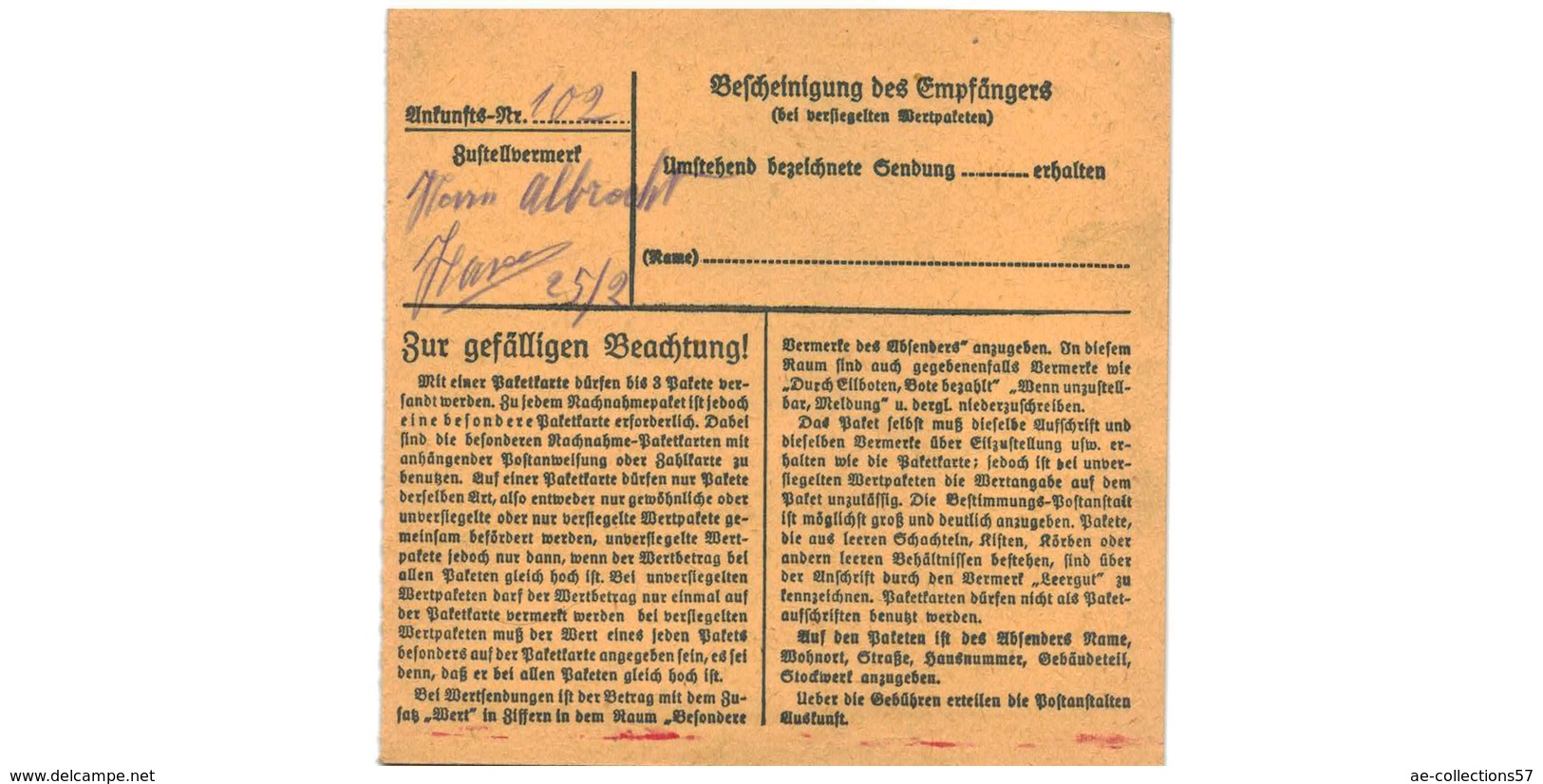 ALLEMAGNE  /  COLIS-POSTAL  /  De Saarbrücken  / Pour Waldheim Post Spittel / 23-2-43 - Covers & Documents