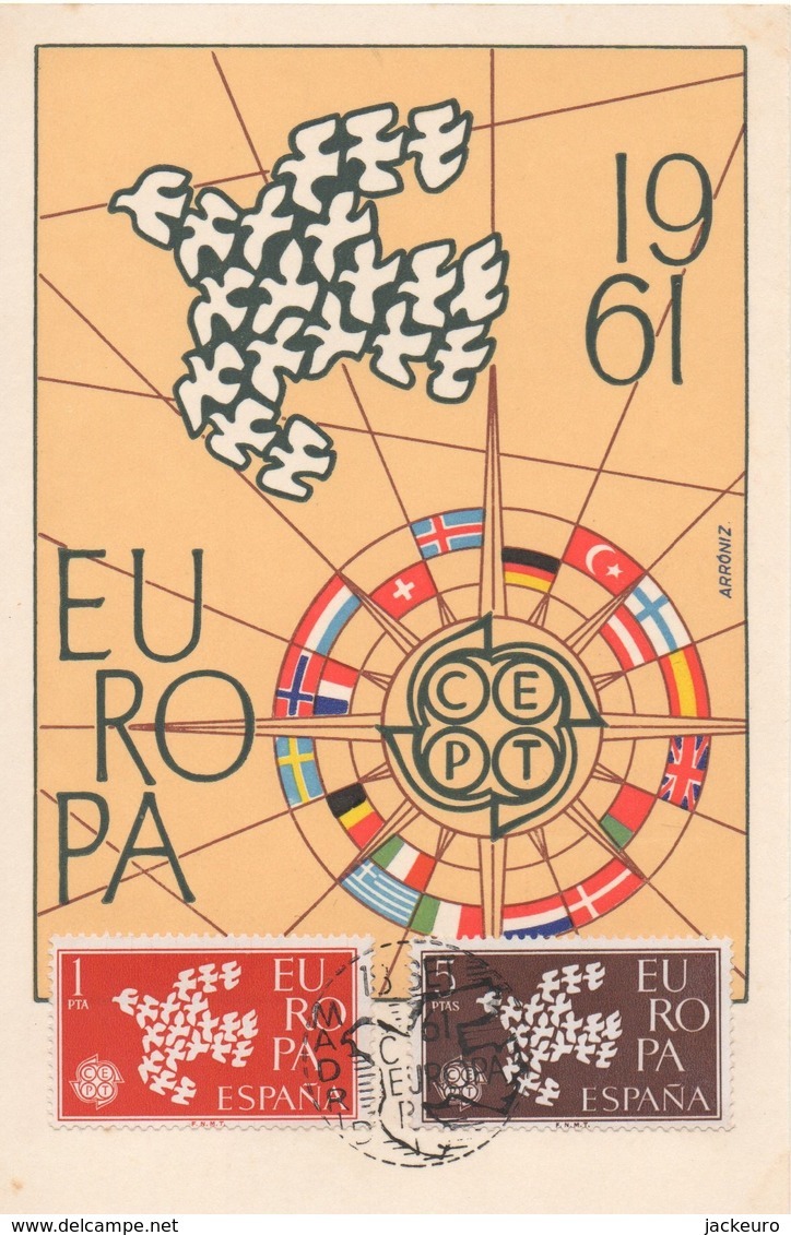 CM30  Espagne - Carte Maximum Avec Timbres Europa 1961   TTB - 1961