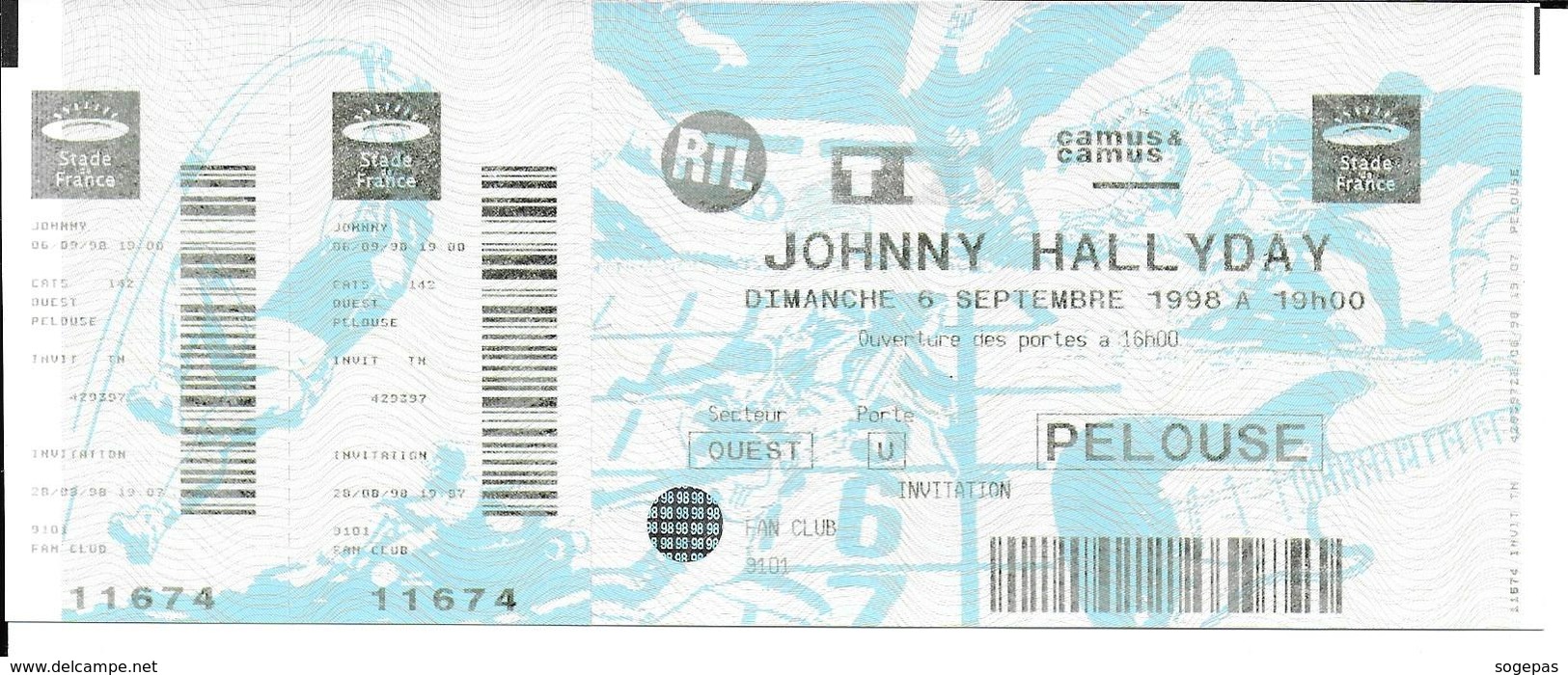 JOHNNY HALLYDAY SUPERBE PLACE CONCERT STADE DE FRANCE 1998 FAN CLUB NEUVE AVEC CONTREMARQUE - Tickets De Concerts