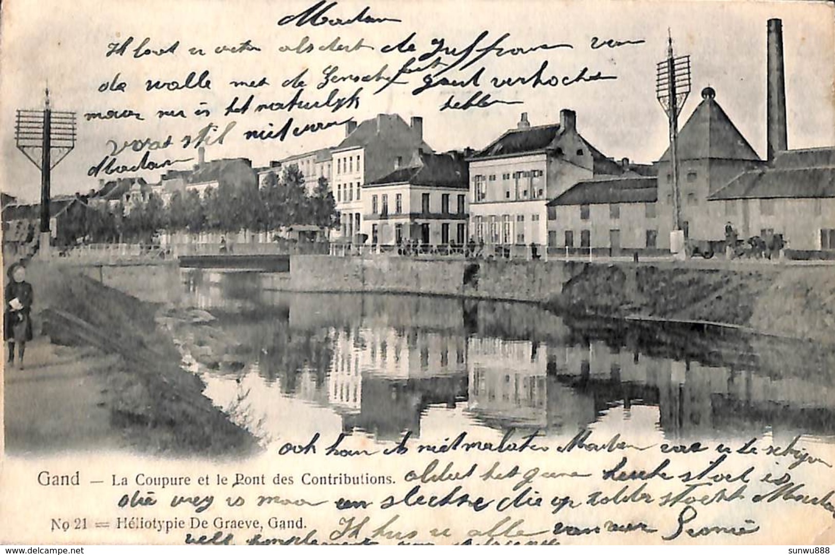 Gand - La Coupure Et Le Pont Des Contributions (Héliotypie De Graeve Animée 1904) - Gent