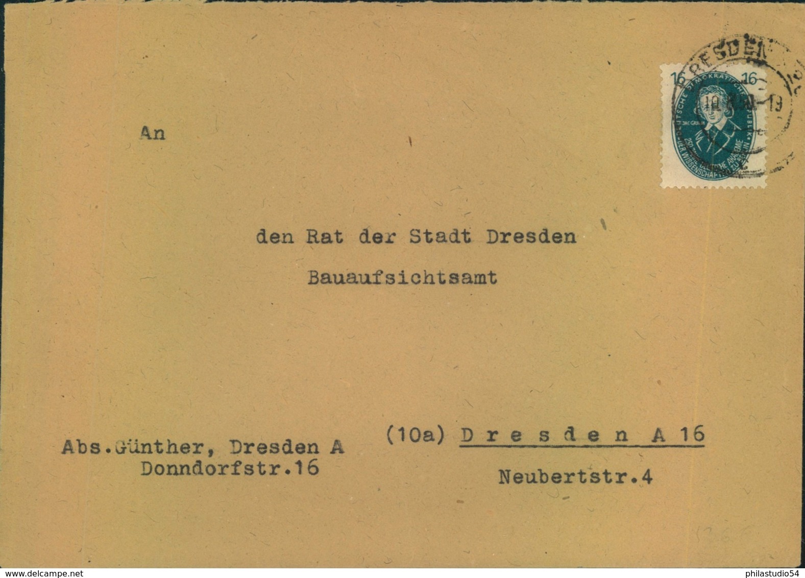 1950, 16 Pfg. Akadenie Auf Ortsbrief DRESDEN - Storia Postale