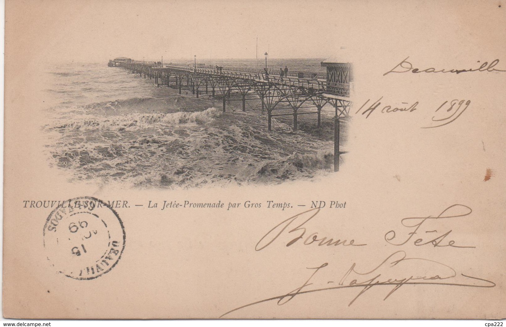 14 Trouville Sur Mer  La Jetee Promenade Par Gros Temps    Precurseur Circulee 1899 - Trouville