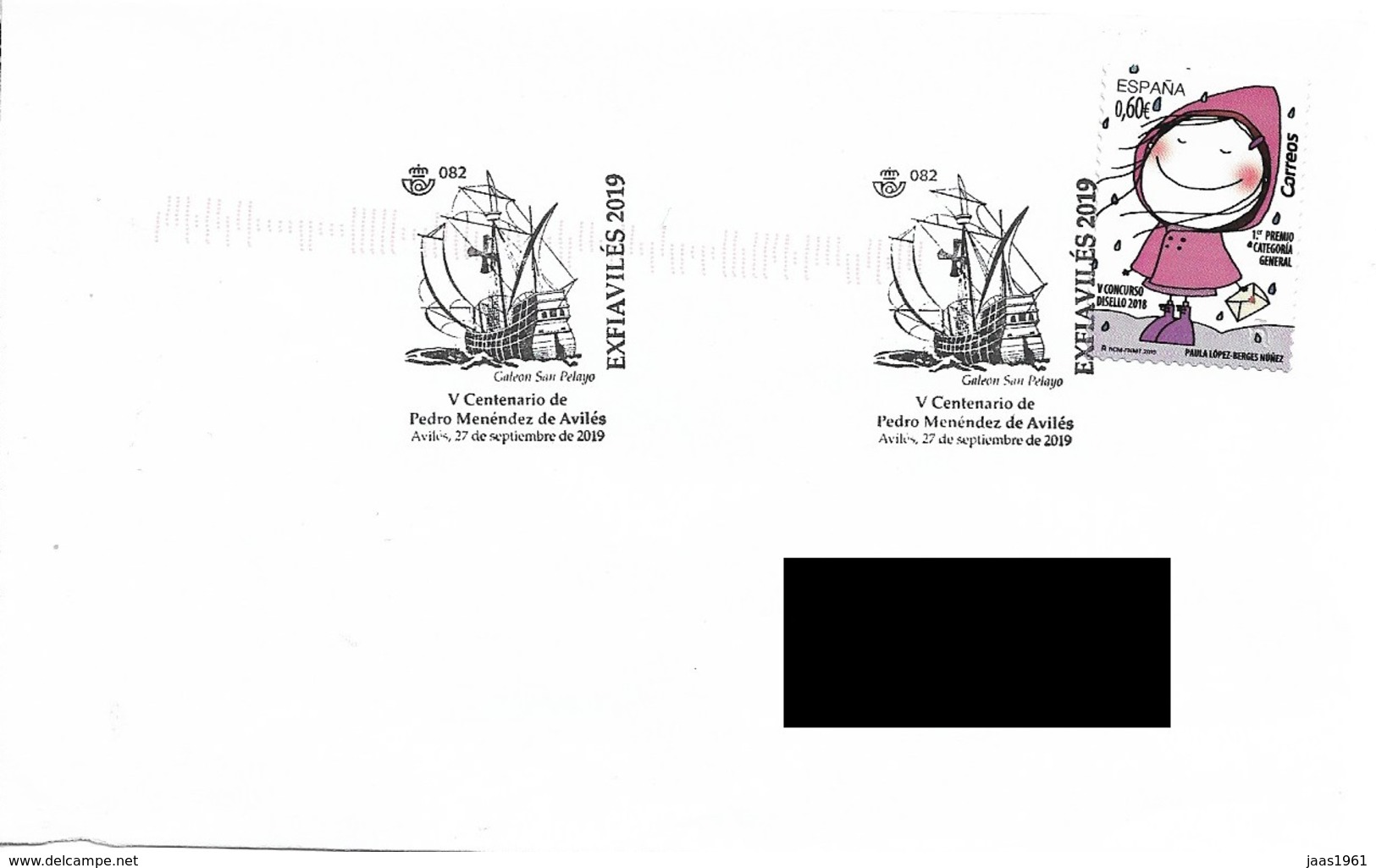 SPAIN. POSTMARK. PEDRO MENENDEZ DE AVILES. SAILING BOAT. 2019 - Otros & Sin Clasificación