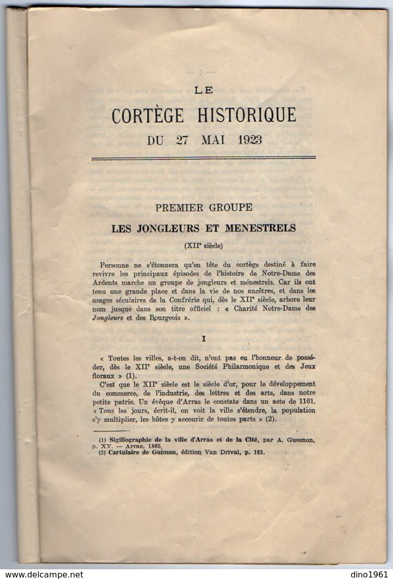 VP16.263 - ARRAS 1923 - Notice - Charles GUILLEMANT - Le Cortège Historique ....Couronnement De Notre - Dame Des Ardents - Godsdienst