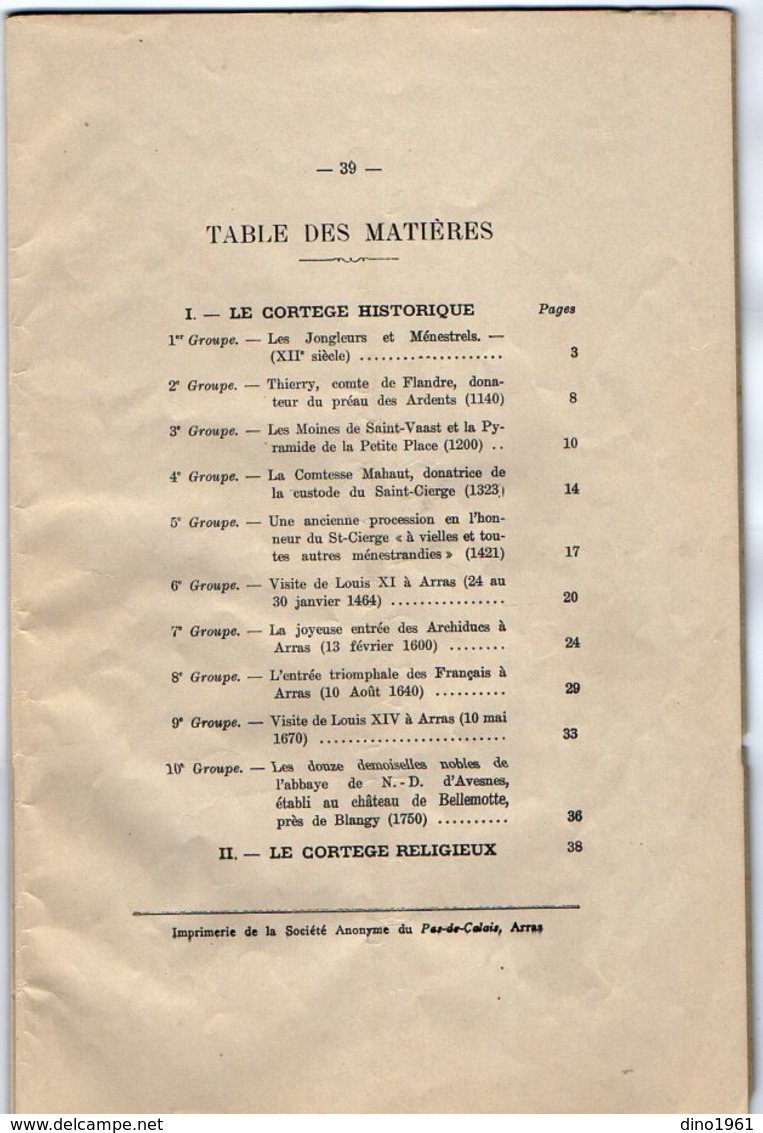 VP16.263 - ARRAS 1923 - Notice - Charles GUILLEMANT - Le Cortège Historique ....Couronnement De Notre - Dame Des Ardents - Religion