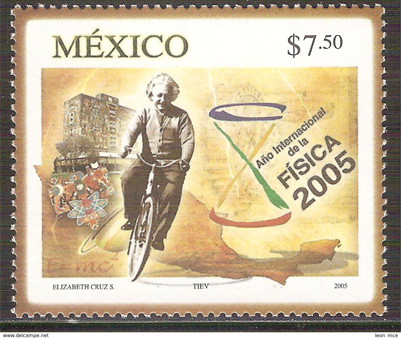 2005 México Año Internacional De La Física  Sello MNH EINSTEIN SCIENCE,  -BICYCLE,  YEAR OF PHYSICS, BIKE Sc. 2044 - Mexico
