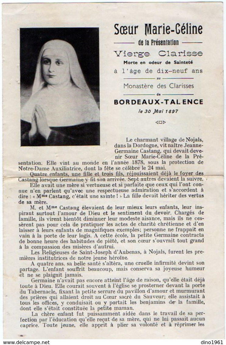 VP16.264 - Soeur Marie - Céline De La Présentation Morte Au Monastère Des Clarisses De BORDEAUX - TALENCE En 1897 - Godsdienst & Esoterisme