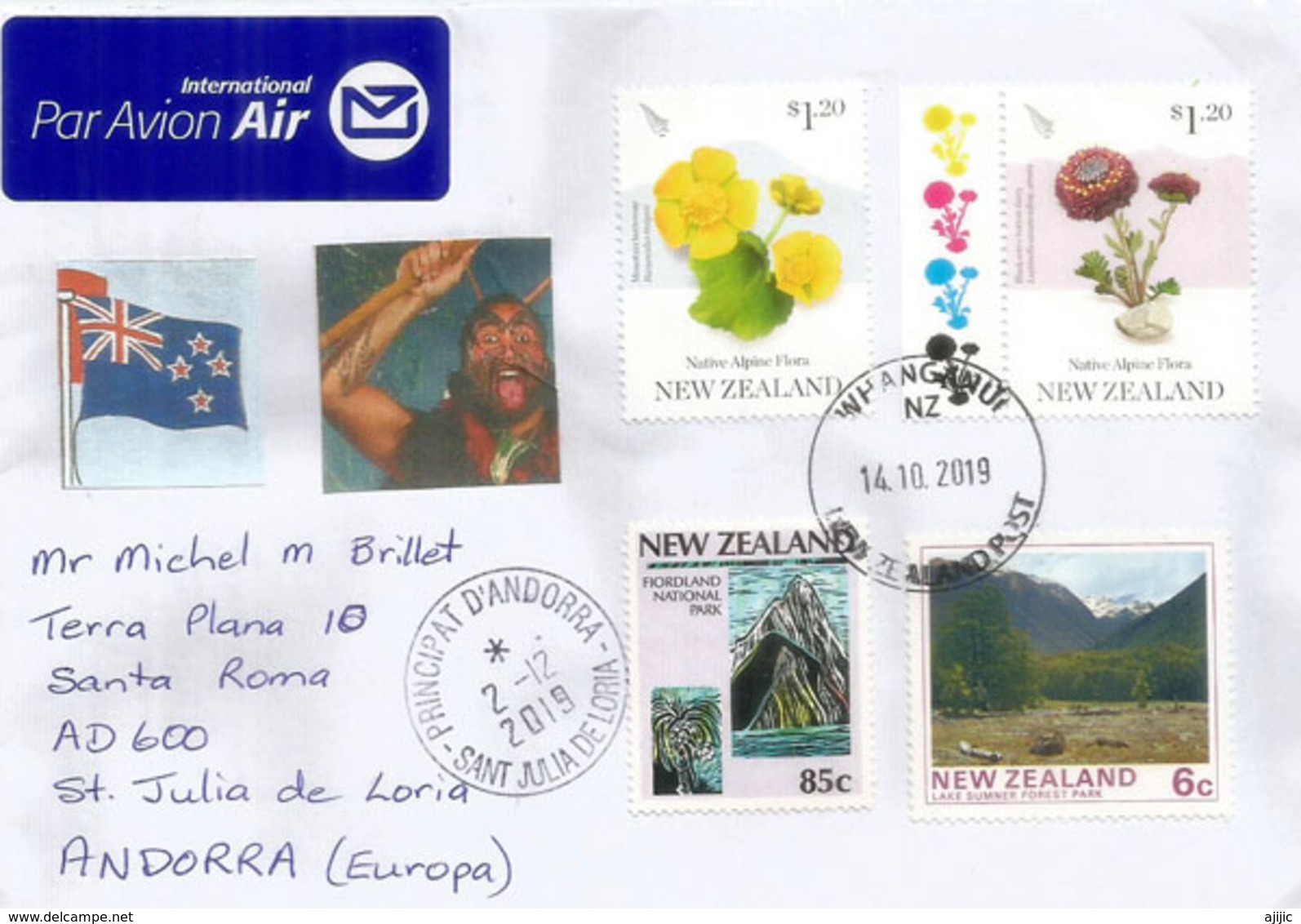 Belle Lettre De Nouvelle-Zélande 2019, Adressée Andorra, Avec Timbre à Date Arrivée - Cartas & Documentos