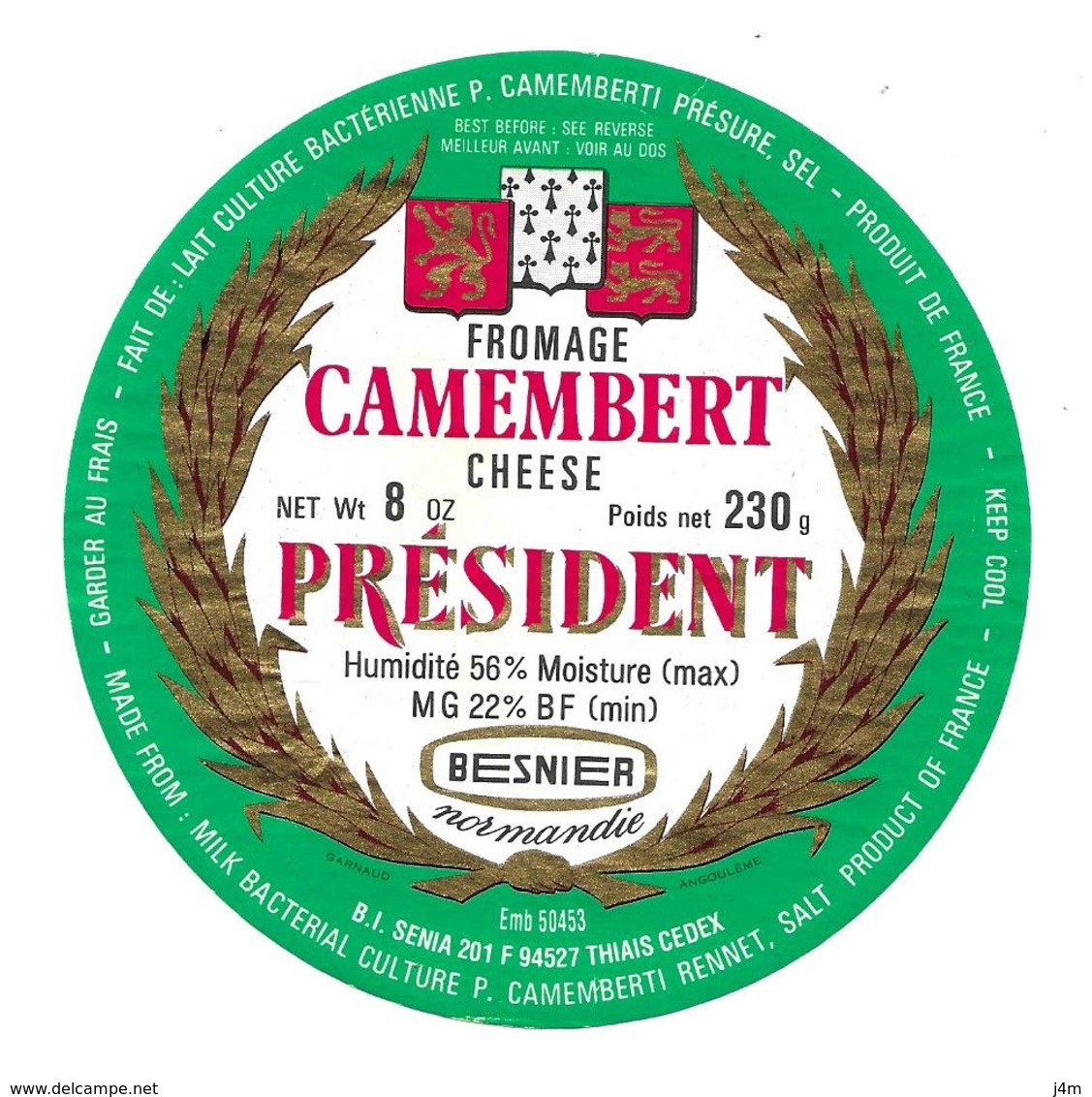 ETIQUETTE De FROMAGE..CAMEMBERT PRESIDENT...BESNIER Normandie - Cheese