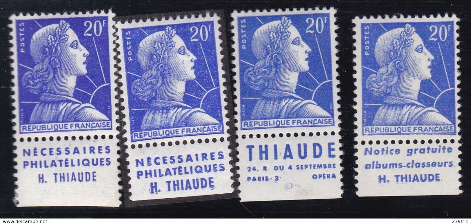 PUBLICITE: MARIANNE DE MULLER 20F BLEU THIAUDE X4 ACCP 1368/1369/1372/1377** ET* - Autres & Non Classés