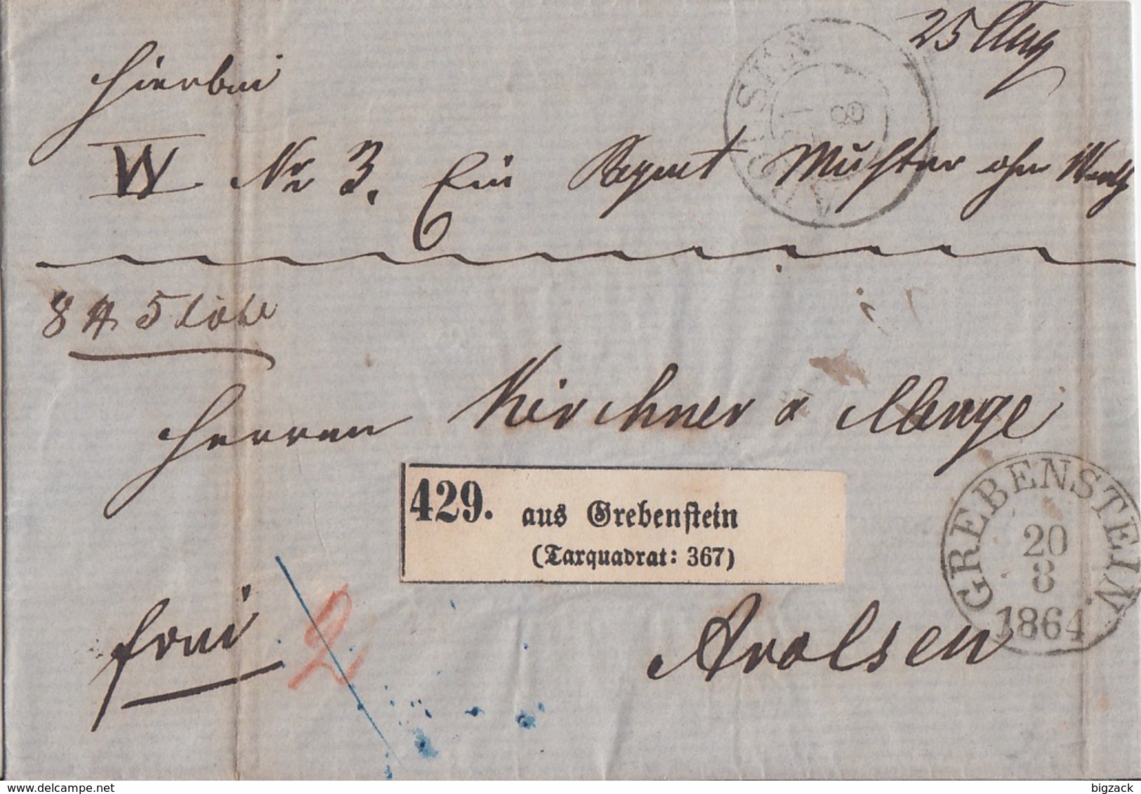 Thurn & Taxis Paketbegleitbrief K1 Grebenstein 20.8.1864 Gel. Nach Arolsen R3 Warburg Bahnhof 20.8. - Sonstige & Ohne Zuordnung