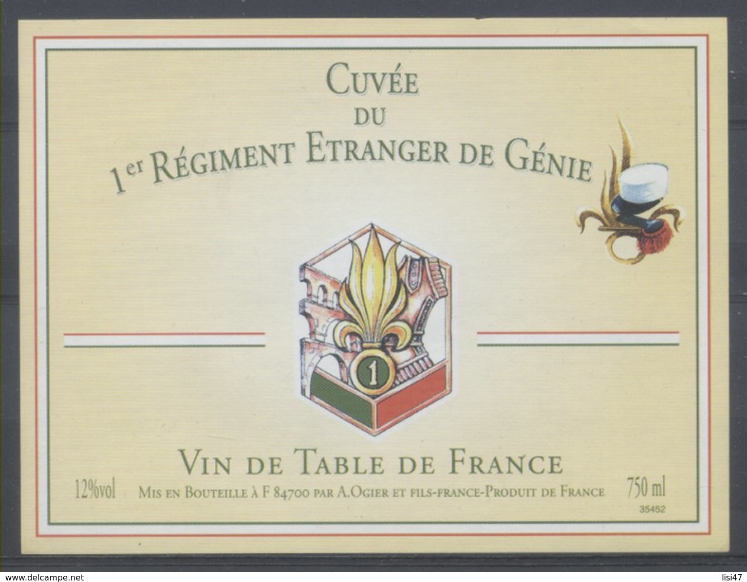 THEME ARMEE étiquette De Vin CUVEE DU LEGIONNAIRE 1er REGIMENT ETRANGER - Military