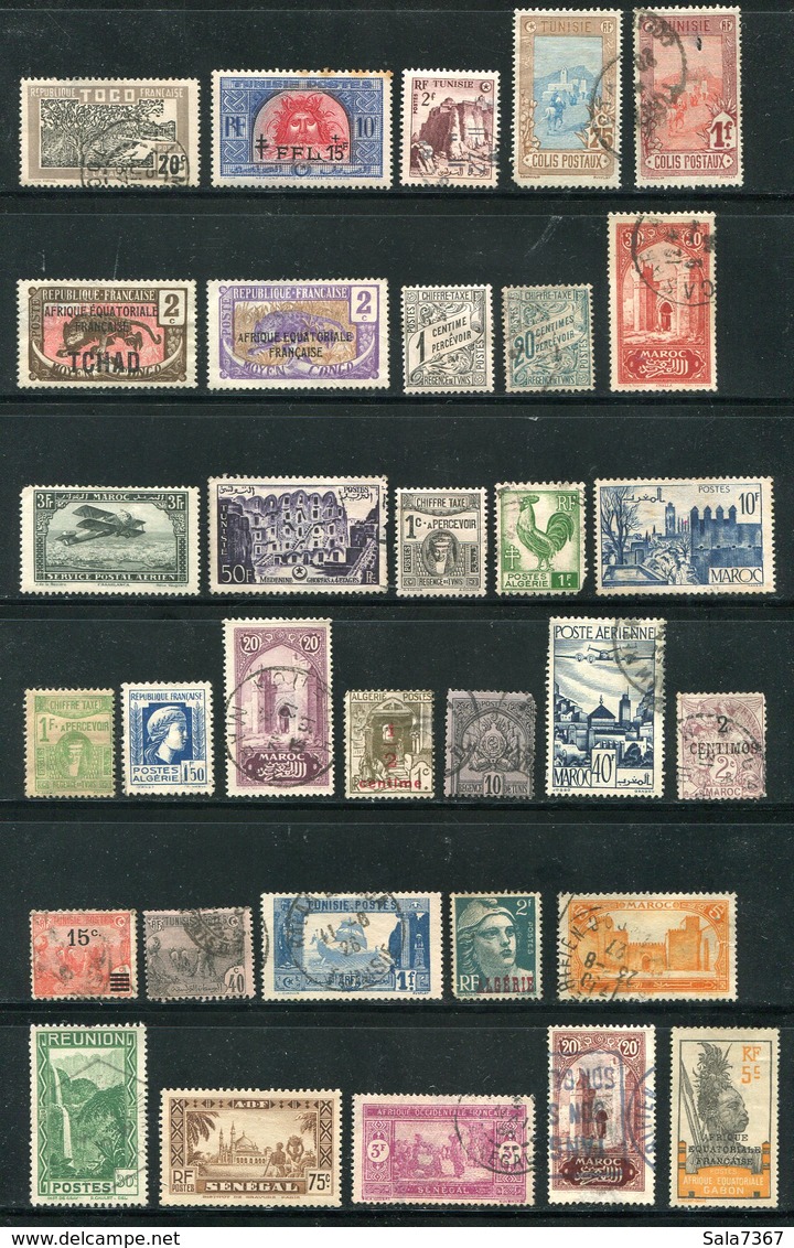Lot de 183 timbres des anciennes colonies, neufs, oblitérés, tous défectueux (coupures, amincis, tâches etc...)