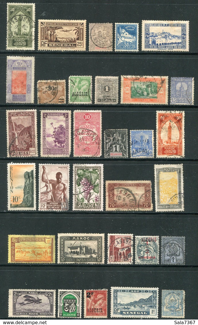 Lot de 183 timbres des anciennes colonies, neufs, oblitérés, tous défectueux (coupures, amincis, tâches etc...)