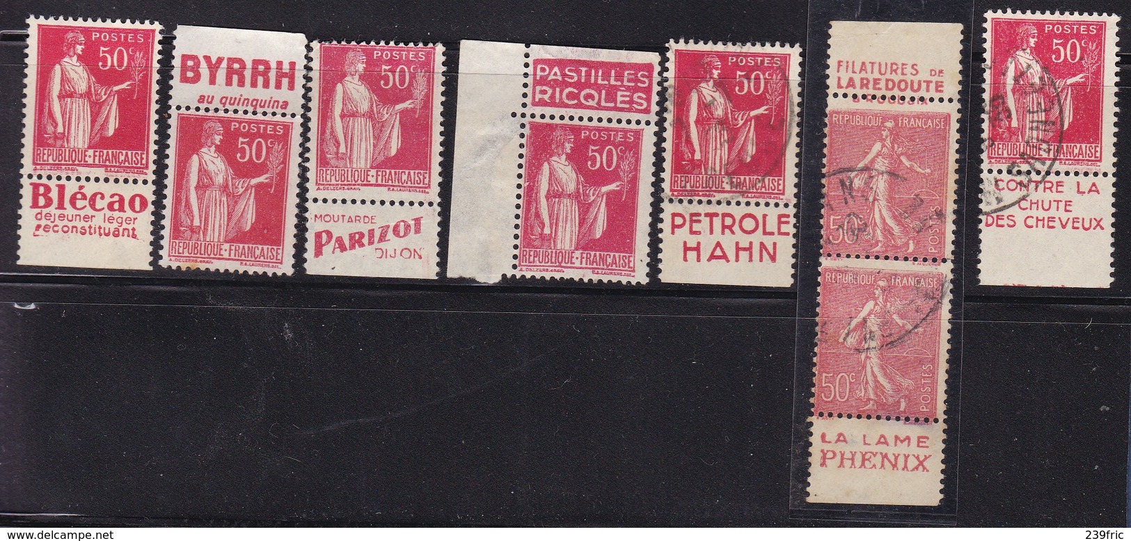 PUBLICITE  PAIX 50C LOT DE 6 TIMBRES OBL ET NSG + 1 BANDE SEMEUSE LIGNEE 50C LA REDOUTE/PHENIX  COTE ACCP 52E - Autres & Non Classés