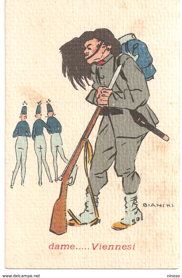 Dame.... VIENNESI, Soldier Holding Bayoneted Rifle Close To His Body Color Postcard. BIANCHI Artist Signed - War 1914-18