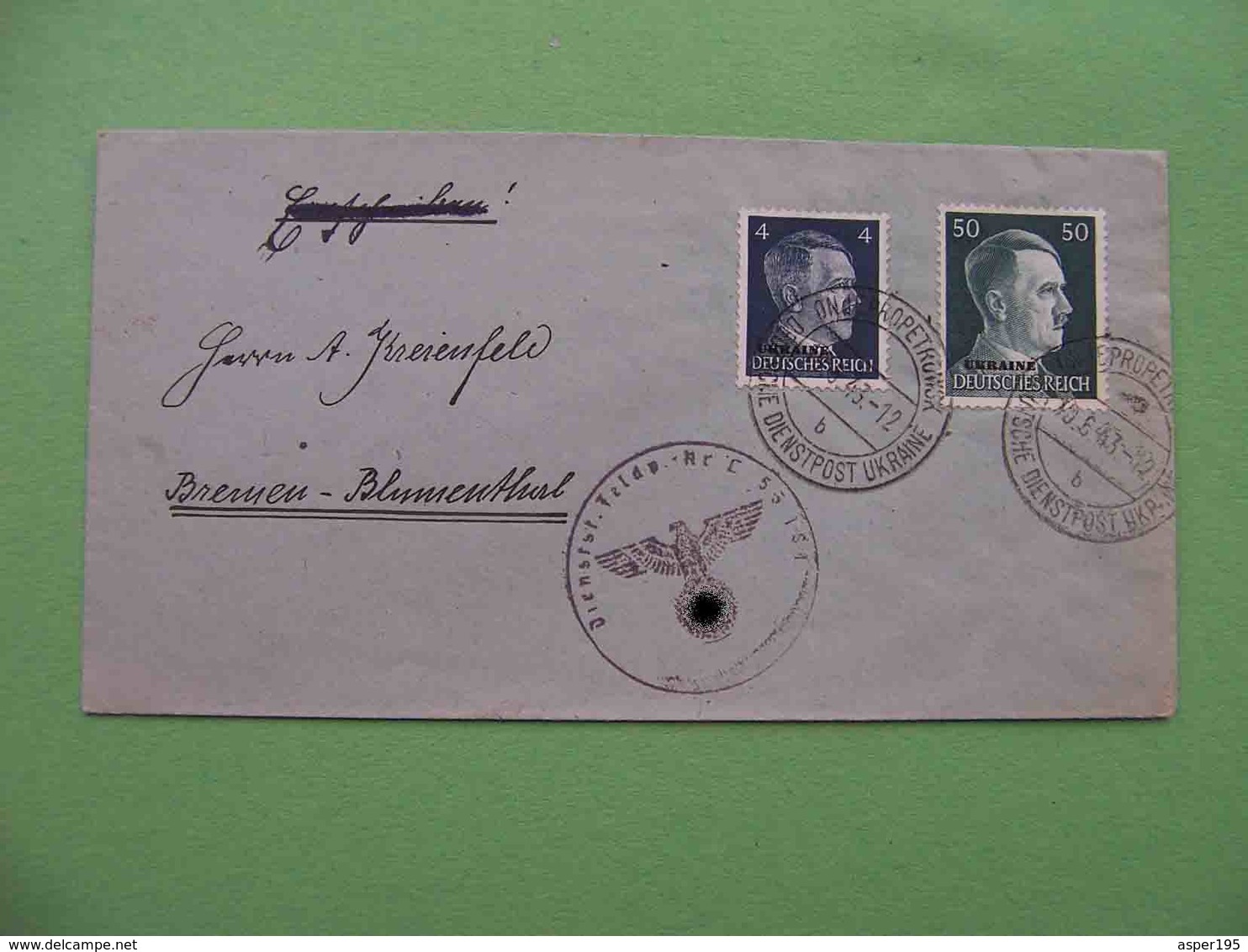 DNEPROPETROVSK 1943 Occupation, Envelope Deutsche Dienstpost Ukraine - Brieven En Documenten