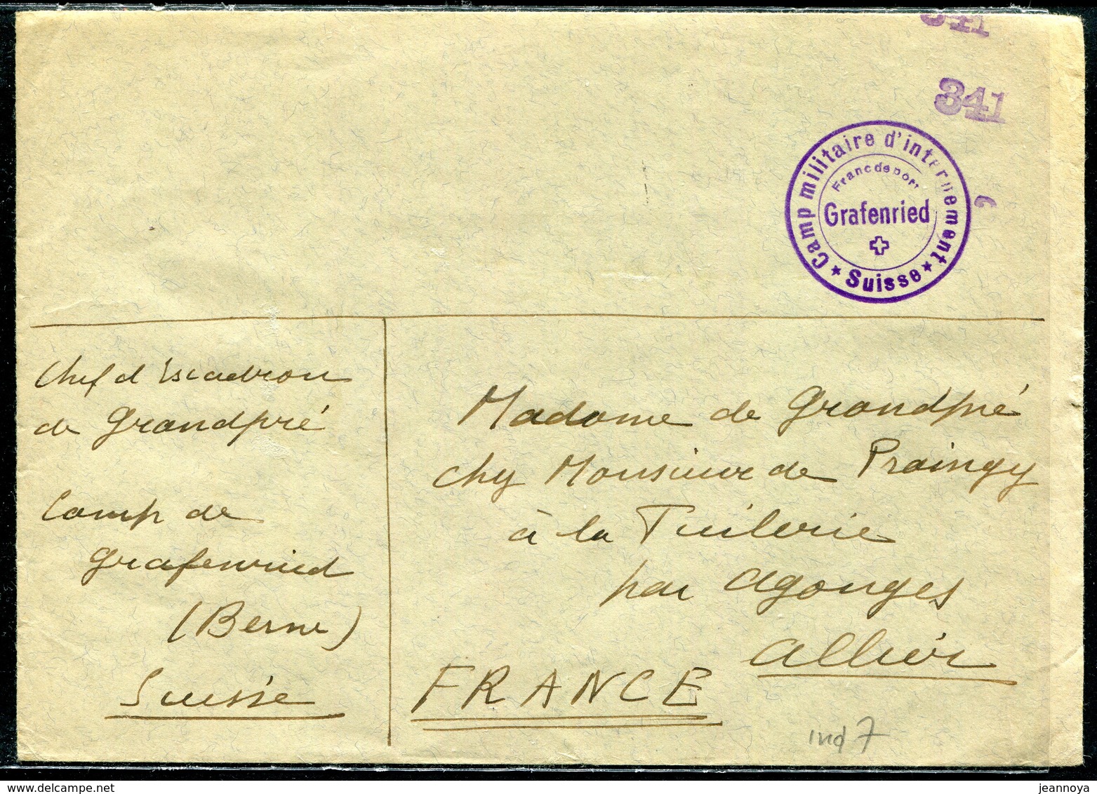 SUISSE - LETTRE OBL. " CAMP MILITAIRE D'INTERNEMENT / FRANC DE PORT / GRAFENRIED / SUISSE " EN 1940 - TB - Abstempelungen