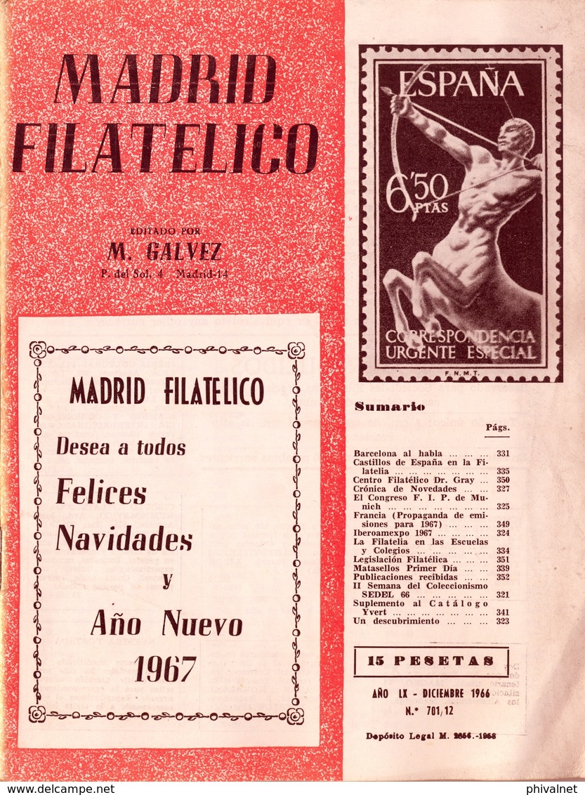 1966 . MADRID FILATÉLICO , AÑO LX , Nº 701 / 12 , EDITADA POR M. GALVEZ - Spanisch (ab 1941)