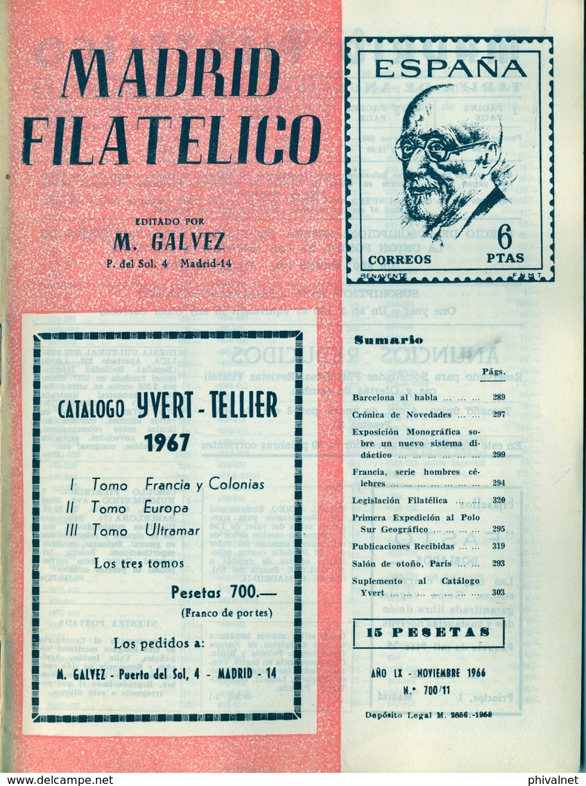 1966 . MADRID FILATÉLICO , AÑO LX , Nº 700 / 11 , EDITADA POR M. GALVEZ - Spaans (vanaf 1941)