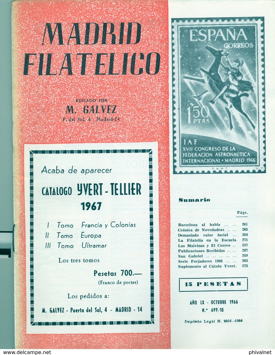 1966 . MADRID FILATÉLICO , AÑO LX , Nº 699 / 10 , EDITADA POR M. GALVEZ - Spaans (vanaf 1941)