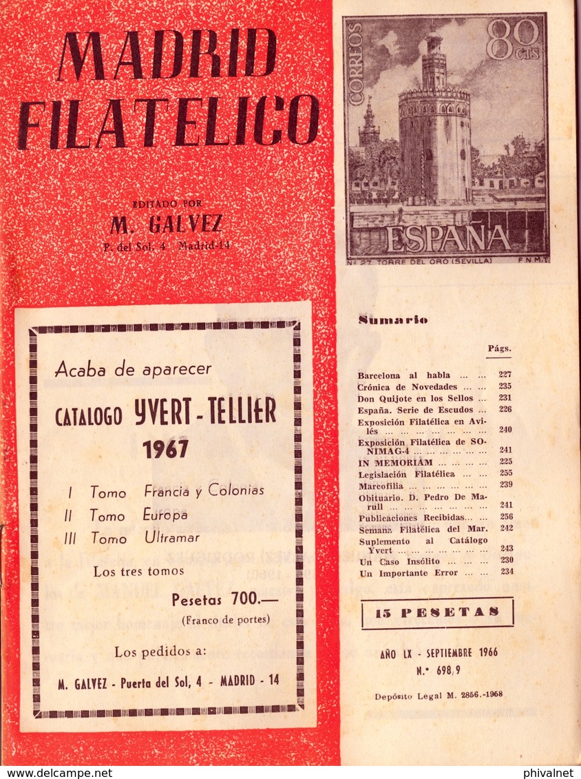 1966 . MADRID FILATÉLICO , AÑO LX , Nº 698 / 9 , EDITADA POR M. GALVEZ - Spaans (vanaf 1941)