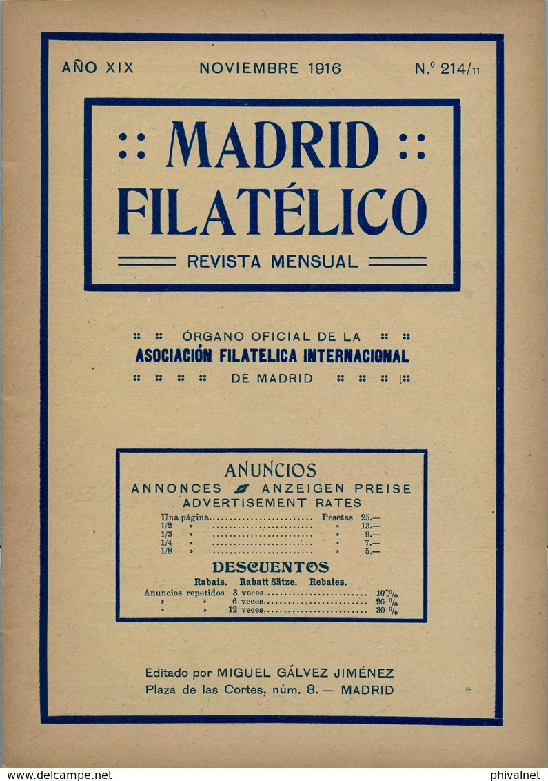 1916 . MADRID FILATÉLICO , AÑO XIX , Nº 214/11 , EDITADA POR M. GALVEZ - Espagnol (hasta 1940)