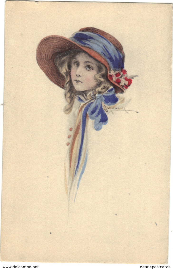 Children - Artist Drawn, Child Wearing A Hat,   Blue Ribbon - Other & Unclassified