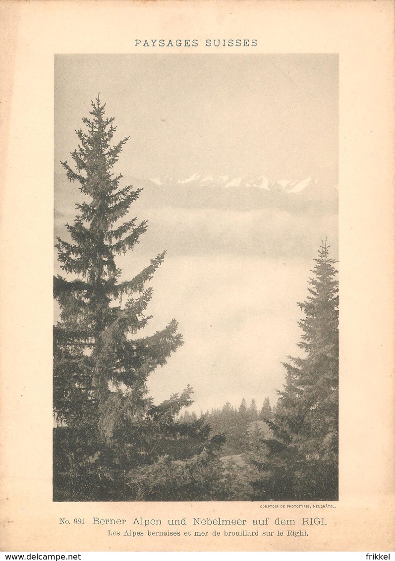 Prent (13 X 18 Cm) Paysages Suisses  Berner Alpen Und Nebelmeer Auf Dem Rigi - Berna