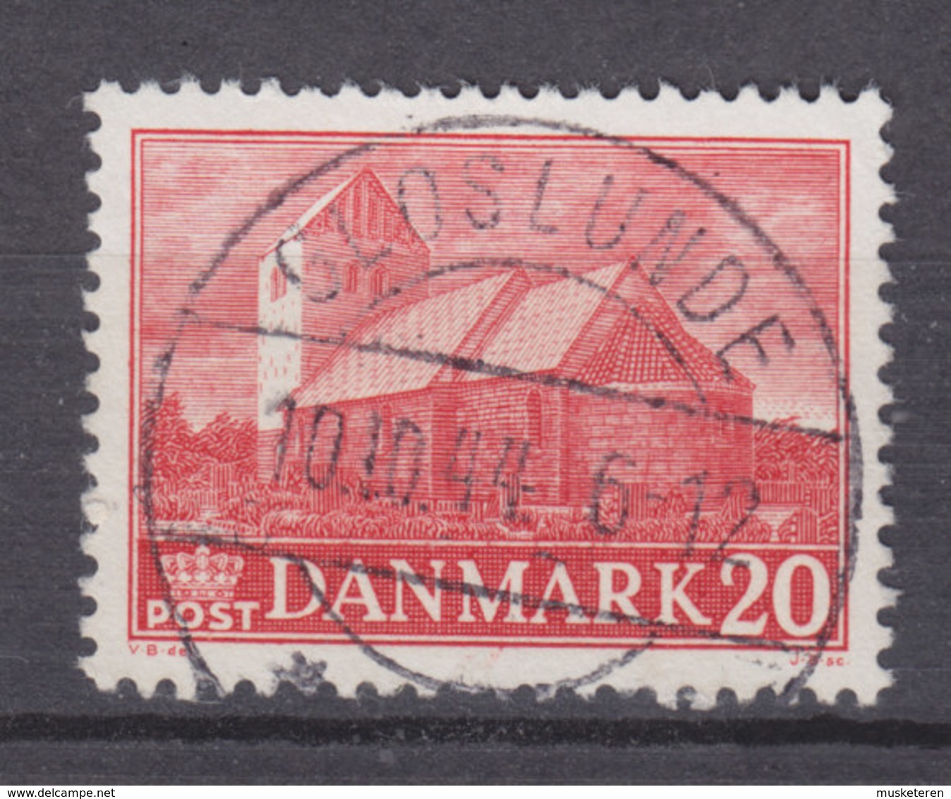 Denmark 1944 Mi. 284   20 Ø Kirche Von Hvidbjerg Mors Deluxe Brotype IIc GLOSLUNDE (Lolland) - Usati