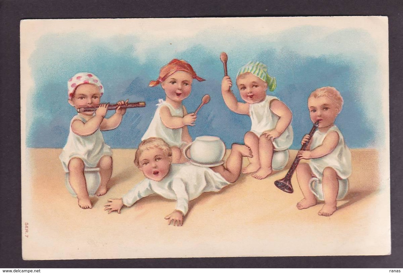 CPA Pot De Chambre Chamber Pot Scatologie Bébé Enfant Musique Gaufré Embossed Non Circulé - Babies