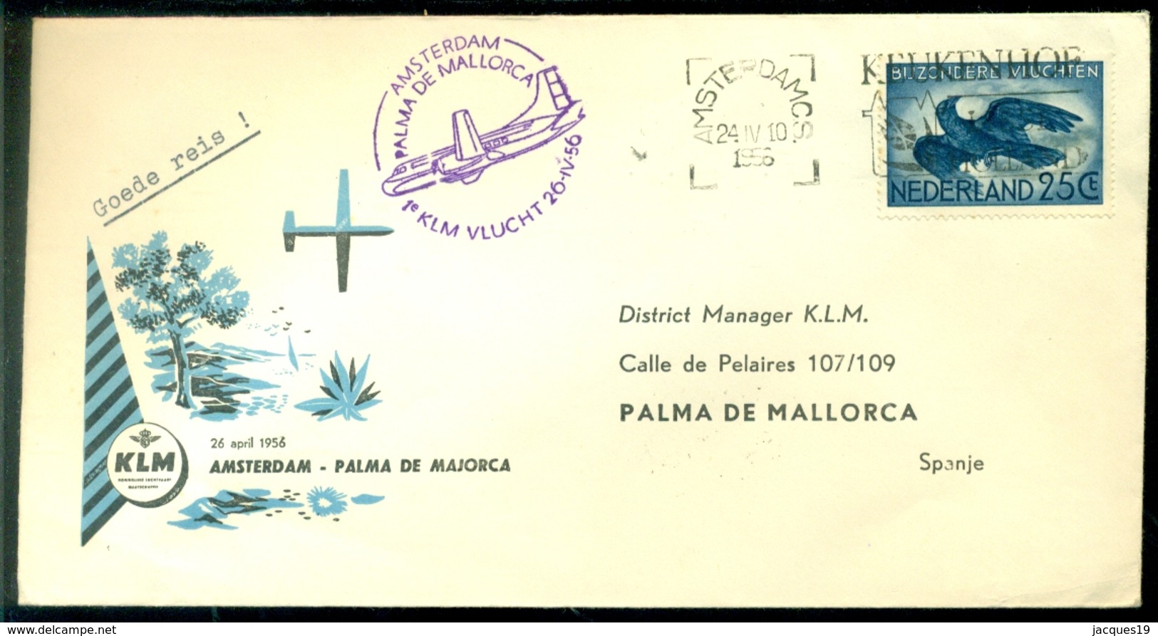 Nederland 1956 KLM-envelop 1e Vlucht Amsterdam-Palma De Mallorca VH 472a - Briefe U. Dokumente