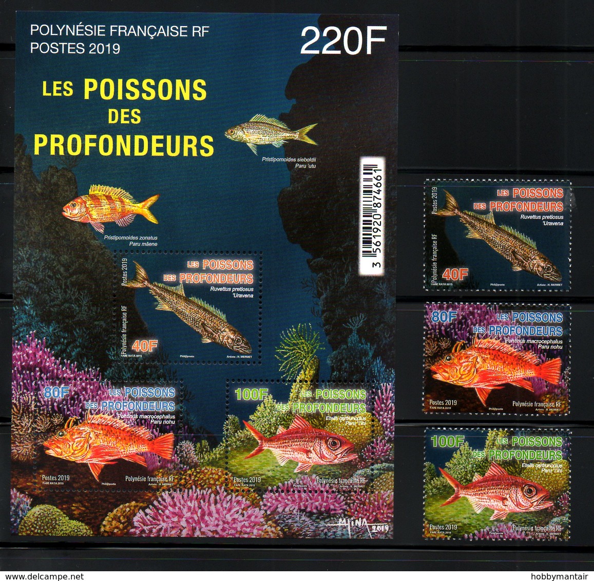 POLYNESIA FR., 2019,  FISHES, 3v.+S/S, MNH**NEW!! - Pesci