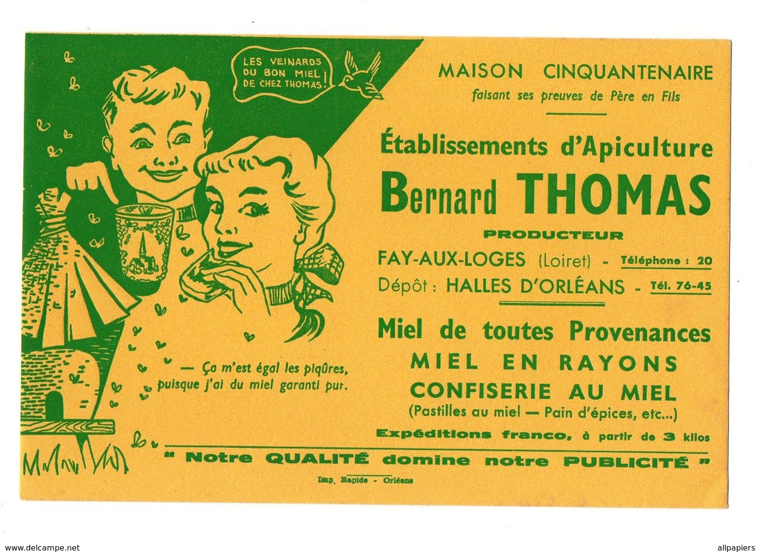 Buvard Etablissements D'Apiculture Bernard Thomas Producteur Miel De Toutes Provenances - Agricoltura