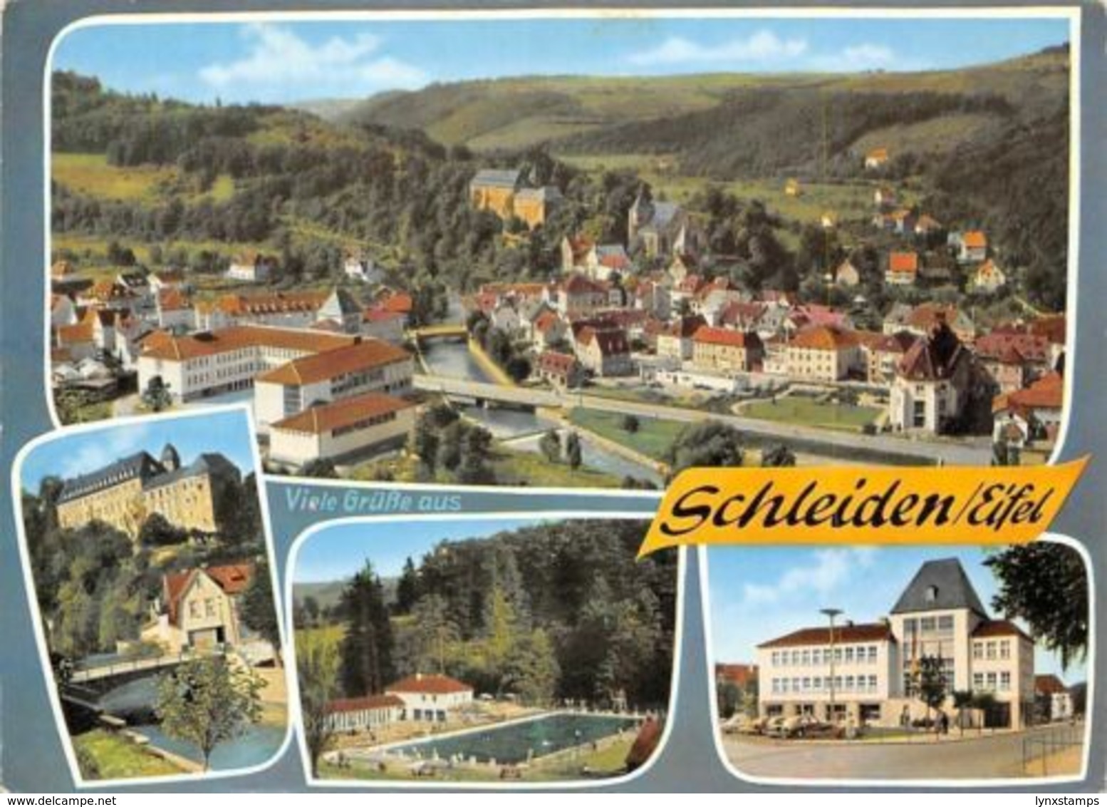 Viele Gruesse Aus Schleiden Eifel Schloss, Schwimmbad Und Rathaus Panorama - Autres & Non Classés