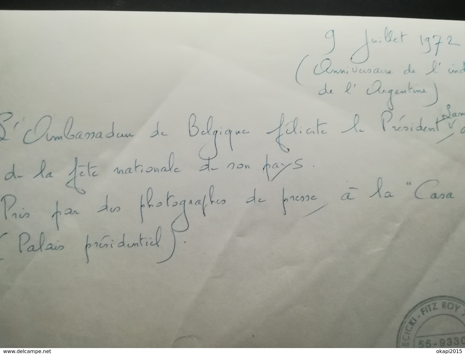 AMBASSADEUR DE BELGIQUE FÉLICITE LE GÉNÉRAL A. LANUSSE PRÉSIDENT DE L ARGENTINE ARGENTINA AMERICA PHOTO PRESSE FÊTE IND.