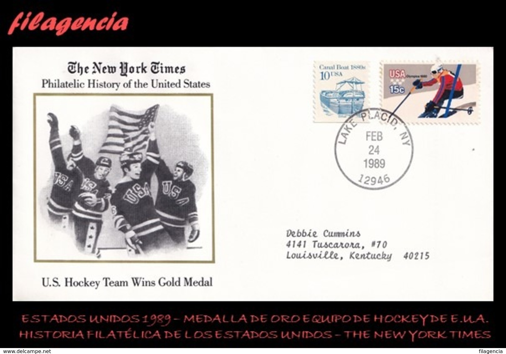 AMERICA. ESTADOS UNIDOS. ENTEROS POSTALES. MATASELLO ESPECIAL 1989. NEW YORK TIMES. MEDALLA DE ORO EQUIPO DE HOCKEY EUA - Otros & Sin Clasificación