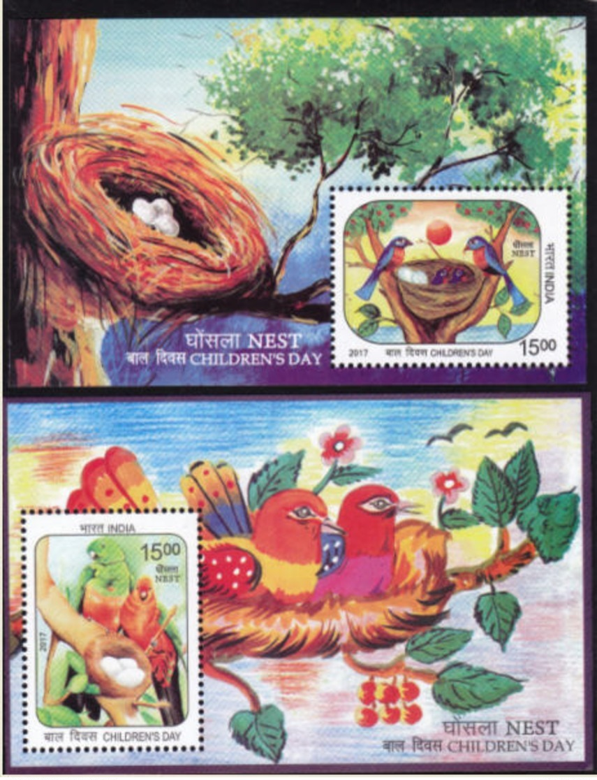 5X INDIA 2017 Children's Day - NEST, Set Of 2 Miniature Sheets, MINT - Unused Stamps