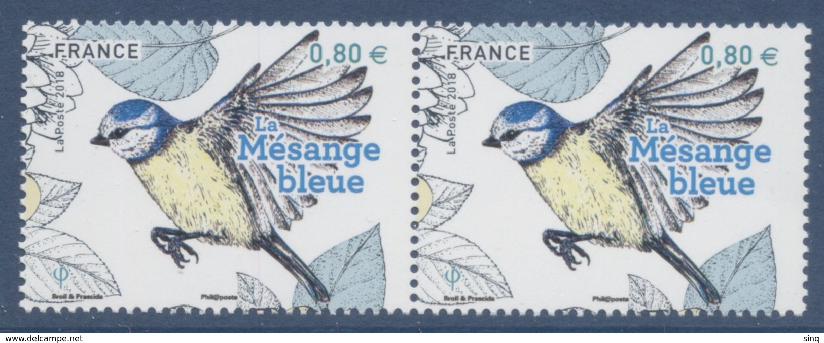 N° 5238 Mésange Bleue Faciale 0,80 € X 2 - Unused Stamps