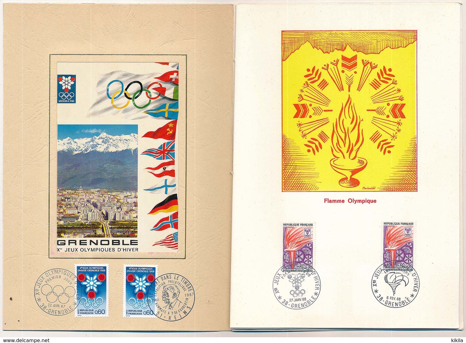 Plaquette 12 Pages FDC Des Xèmes Jeux Olympiques D'Hiver De Grenoble 1968  Olympic Games 68 22.04.67  27.01.68  06.02.68 - Invierno 1968: Grenoble