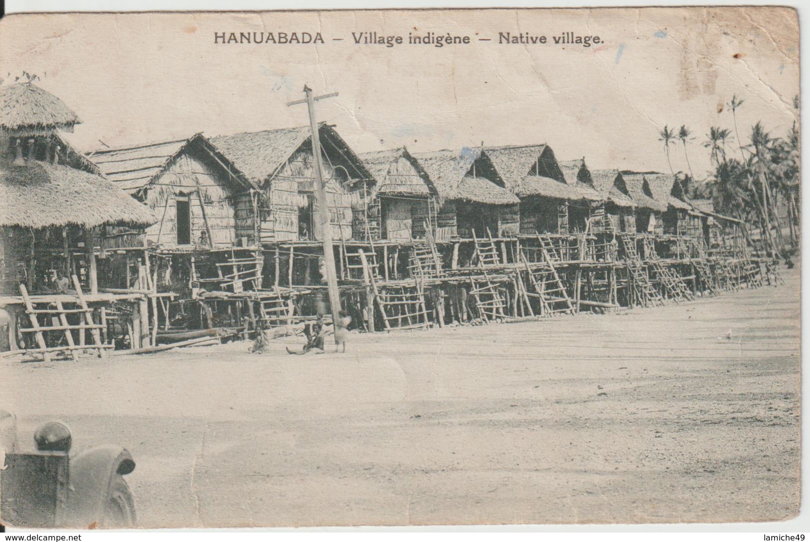 HANUABADA Village Indigène Native Village PAPOUASIE NOUVELLE-GUINEE Circulée Timbre 1943 - Papua Nuova Guinea