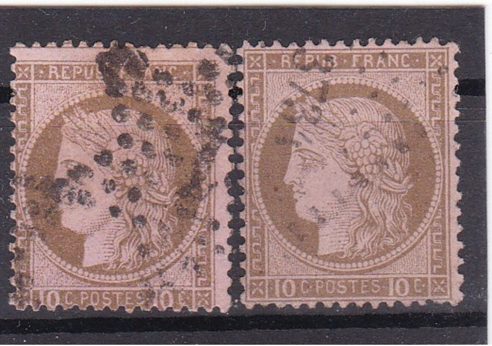 # Z.10851 France Republic1872 - 75 Coloured Paper, Small Digits, 2 X Value 10c. Used, Yvert 54, Michel 52: Ceres - 1871-1875 Ceres