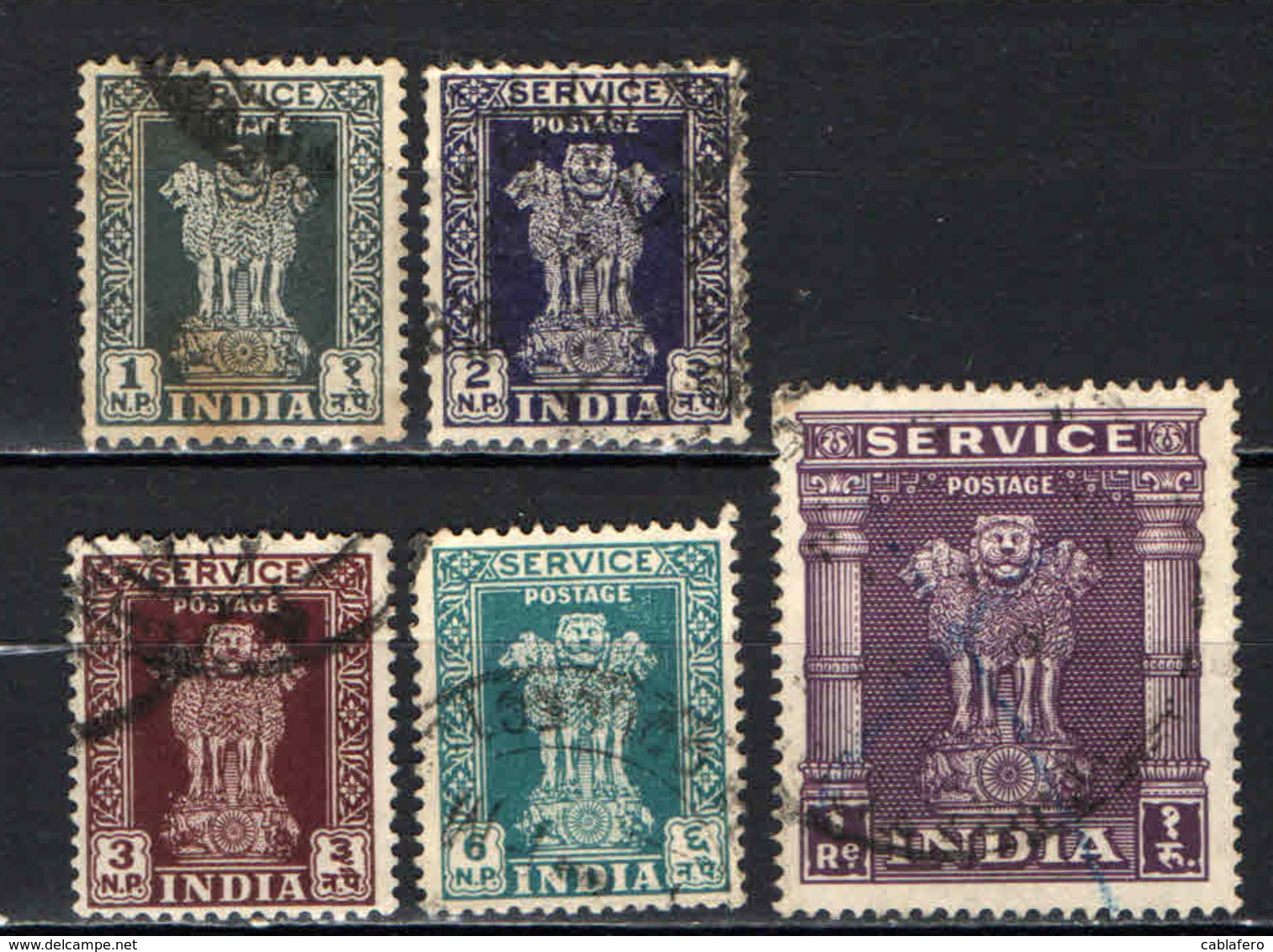 INDIA - 1957 - Capital Of Asoka Pillar - VALORI IN NP - FILIGRANA STELLE MULTIPLE - USATI - Timbres De Service