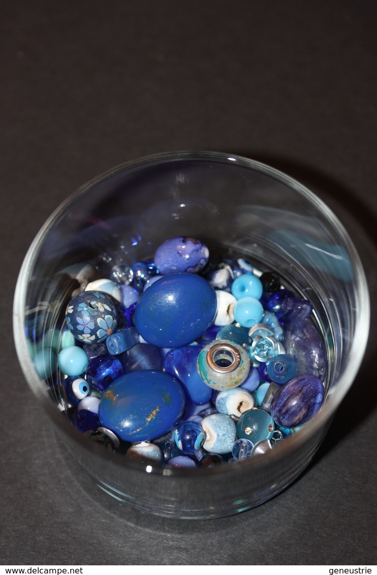 Beau Lot De 90gr Perles à Diminante Coloris Bleu (verre, Céramique, Synthétique) - Perles